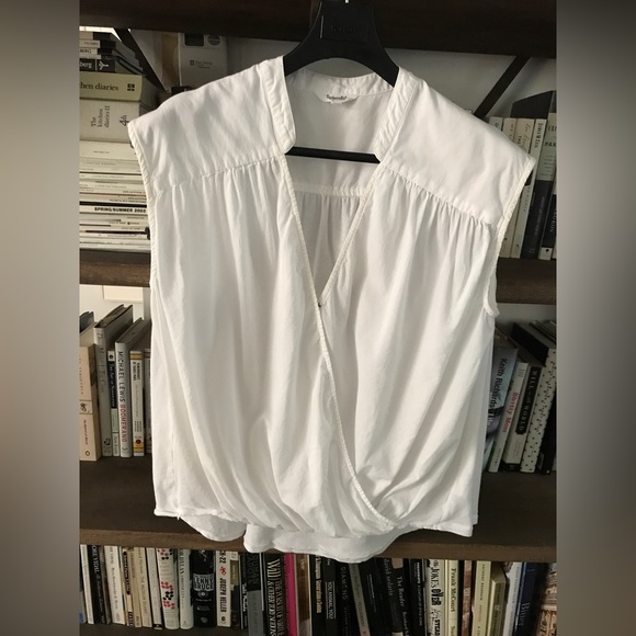 Like New Splendid White Surplice V-Neck Hi Low Crossover Ruched Top M - Picture 4 of 13